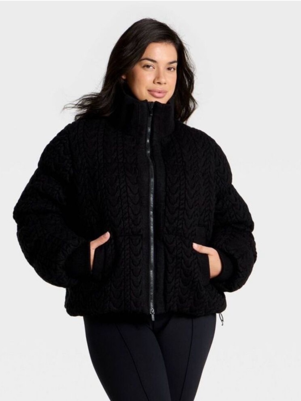 All In Motion Women’s Cable Knit Puffer Jacket - Black Size Medium NWT - Picture 4 of 11